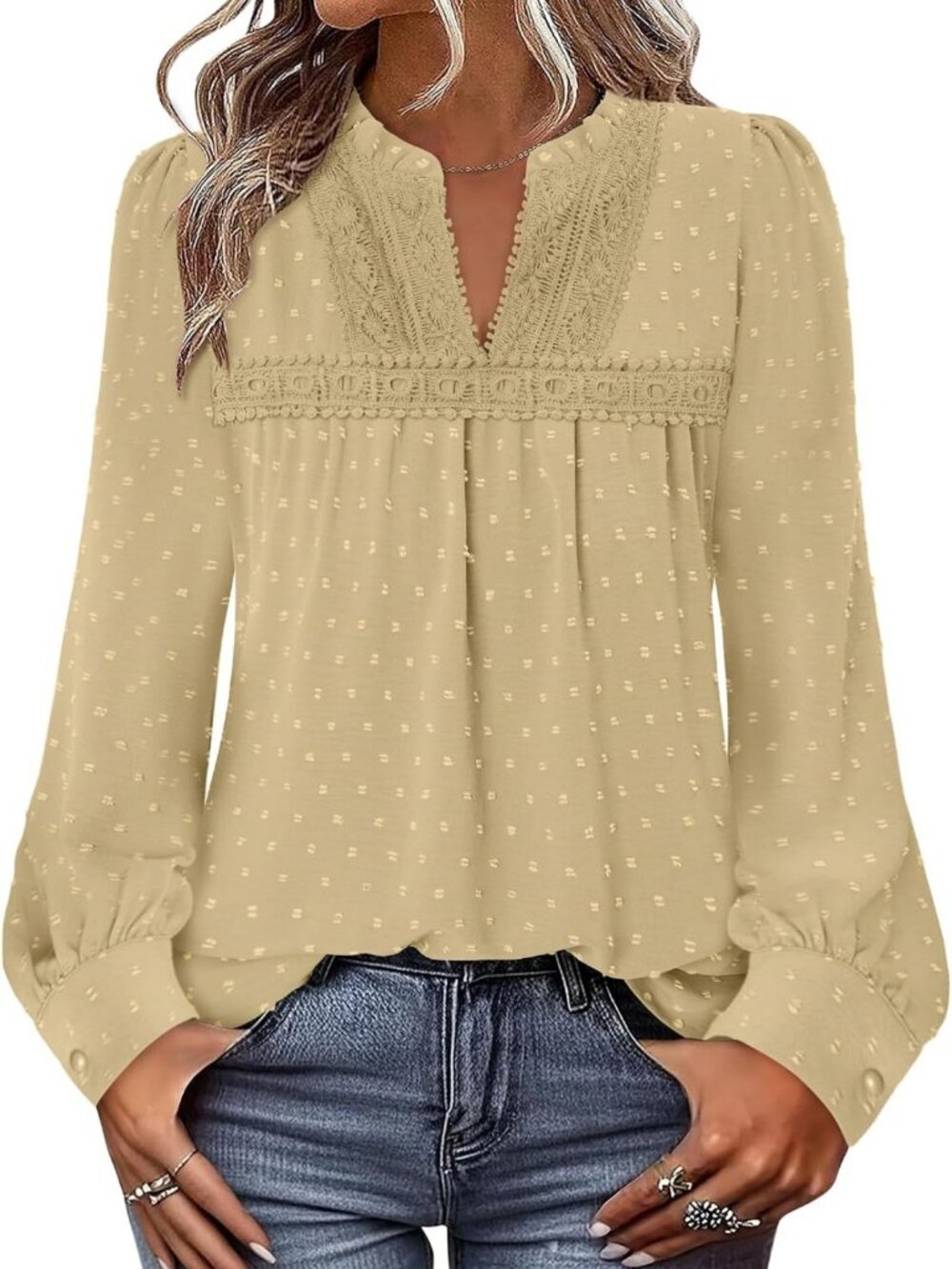 Boho Fall Fashion Tops for Women | Long Sleeve Casual Flowy Swiss Dot Blouses